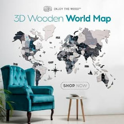 3D多层世界地图享受木材