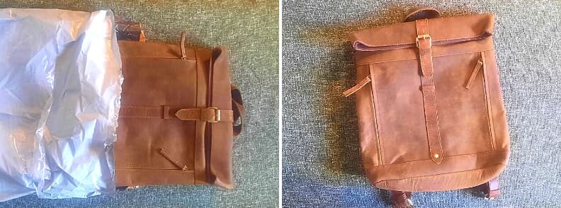 Handmade Store Rustic Leather Backapack Delivery 手工商店乡村皮革背包交付