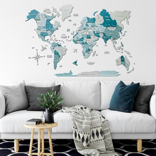 3 d彩色木水世界地图
