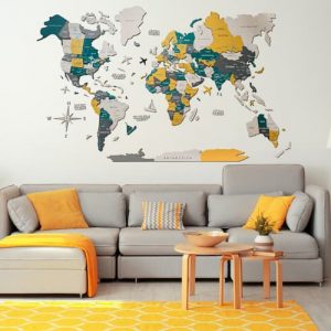 三维彩色木材世界地图国家