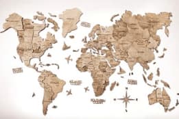 3D木制世界地图墙
